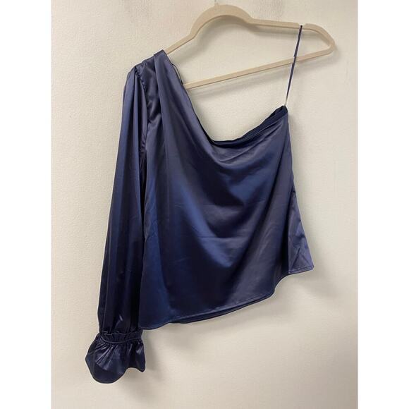 NWT Lena Navy One Shoulder Top Sz M - Picture 2 of 4